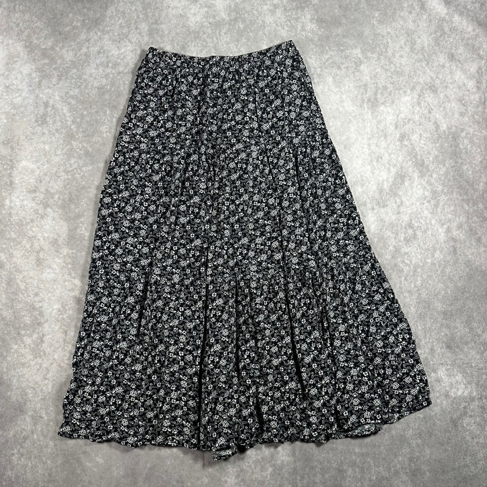 Les Amis Black White Ditsy Floral Tiered Midi Skirt Womens S Cottagecore Boho